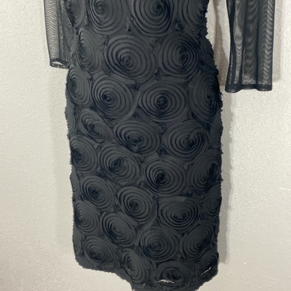 Adrianna Papell black rosette sheer mesh evening dress 8 NN18 - Picture 8 of 11